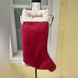 Pottery Barn Red Velvet Embroidered Christmas Stocking ELIZABETH Large Size
